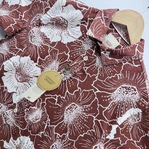 Common People Men's S Linen Blend Rust White Floral Hibiscus Hawaiian Shirt NWT